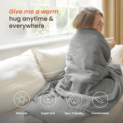 Heated Blanket Electric Blanket Twin Waffle, 62x84 Inches Sherpa Fleece Fast