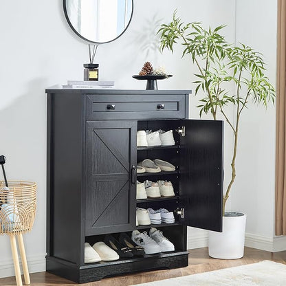 SOOWERY Shoe Cabinet with Drawer, Farmhouse Shoe Storage Cabinet with Doors