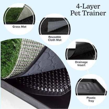 PETMAKER Artificial Grass Puppy Pee Pad for Dogs and Small Pets, 16” x 20” | Reusable 4-Layer Turf Pads for Dogs with Tray, Indoor and Outdoor Fake Grass Potty, Pet Housebreaking Supplies
