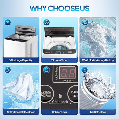 ROVSUN 30LBS Washing Machine, Full-Automatic Portable Washer