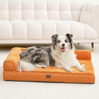 EHEYCIGA Memory Foam Dog Bed for Crate, L Plus Orthopedic Dog Bed, Pumpkin | Washable Removable Cover, Waterproof Flat Pet Sofa Couch with Nonskid Bottom, 41x27x6.5