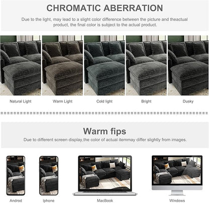 107" Cloud Couch Sectional, U Shaped Modular Sectional Sofa, 4-Seat Deep Seat Couch with 6 Removable Washable Pillows and 2 Ottoman for Living Room, Bedroom, Apartment, Black Grey