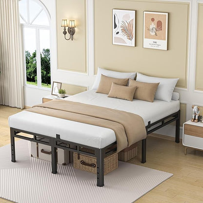 NKZ 24 Inch Queen Size Bed Frame, Metal Bed Frame & Box Spring 2 in 1 Platform with Round Corner Legs, 4000Lbs Heavy Duty Metal Frame, Mattress Slide Stopper, Headboard Hole, Noise-Free, Easy Assembly