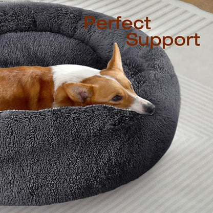 JOLLYVOGUE Dog & Cat Bed, Calming Anti-Anxiety Pet Bed for Small Dogs, Fluffy Donut Cushion for Small and Medium Pets (23")