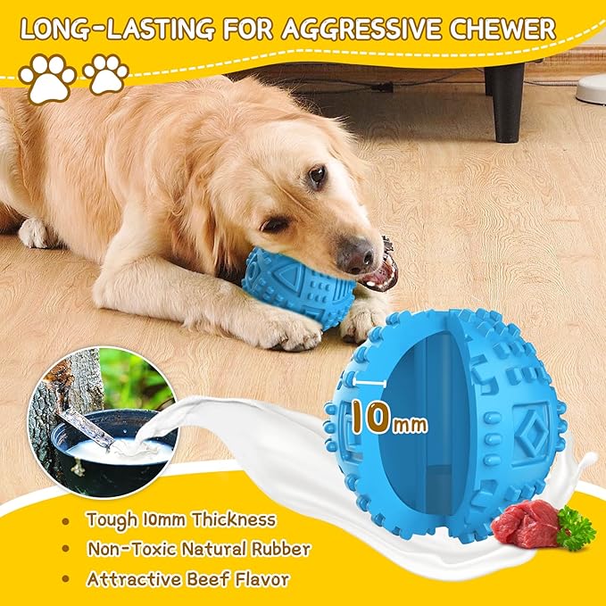 LEGEND SANDY Dog Balls Treat Dispensing Dog Toys for Aggressive Chewers Large Breed, Nearly Indestructible Squeaky Puppy Chew Toys for LargeBreeds, Natural Rubber Doggie Puzzle Toys, Pet Treat Ball