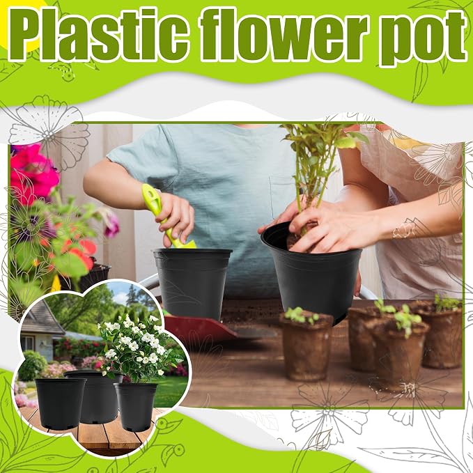 7 Gallon Nursery Pots Plastic Container Injection Molded Pot for Plants Flexible with Drainage Holes Suitable for Plants Soil Growers or Hydroponics Black 10 Pcs