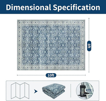 Washable Rugs 8x10 Area Rugs for Living Room,Bedroom,Dining Room- Soft Low Pile Stain Resistant Carpet with Non-Slip Rubber Backing,Large Vintage Area Rug for Farmhouse Nursery Home Office Decor
