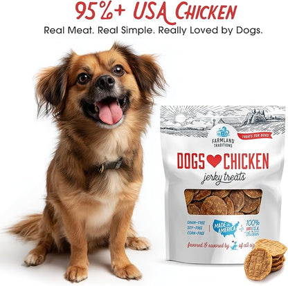 Farmland Traditions Dogs Love Chicken Jerky Dog Treats with Only 3 Ingredients and No Fillers, 1 Pound Bag