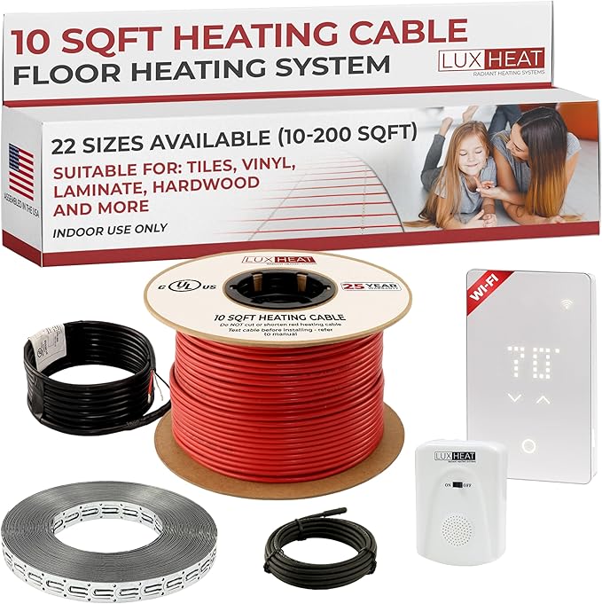 LuxHeat 10sqft Floor Heating Cable Kit - 120v Radiant Floor Heating System -