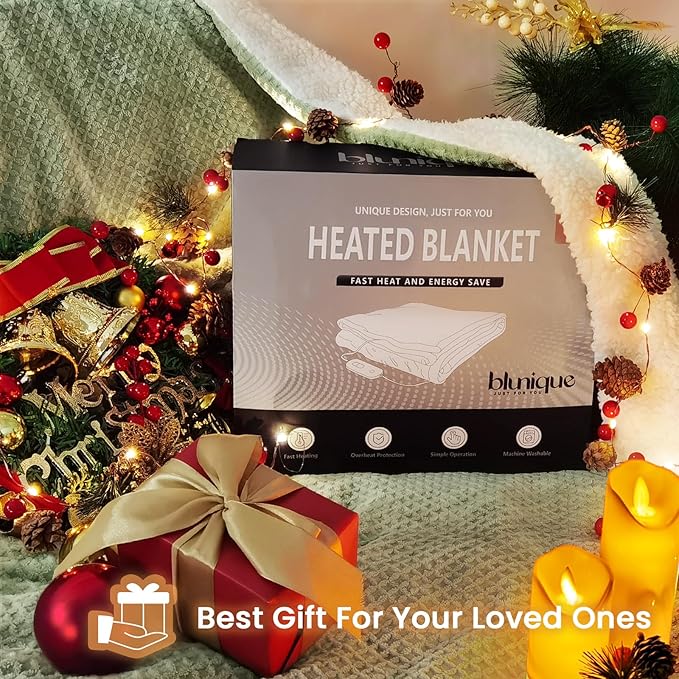 Heated Blanket Electric Blanket King Waffle, 90x100 Inches Dual Controllers