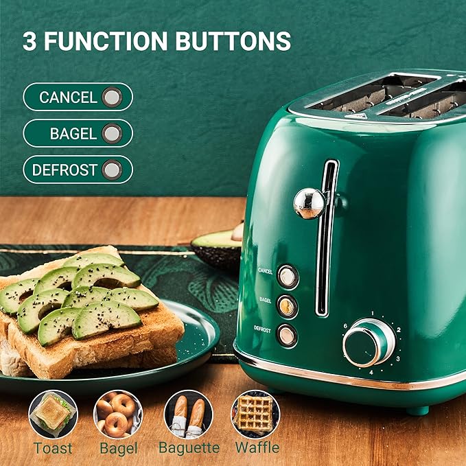 Roter Mond 2 Slice Toaster Retro Stainless Steel