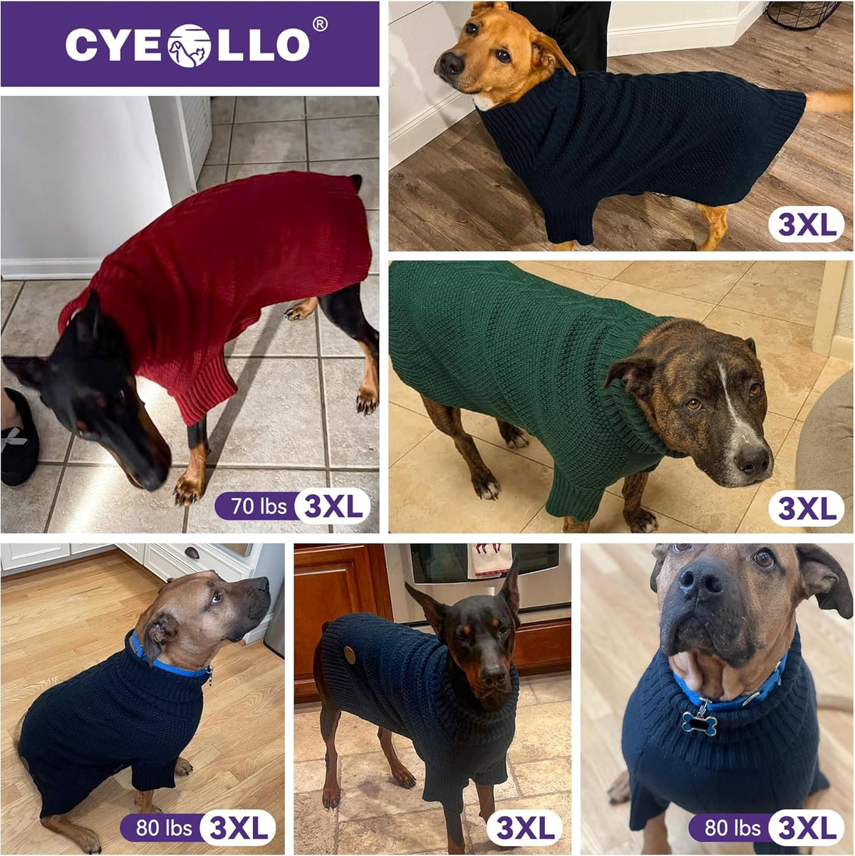 cyeollo Dog Sweater Knitwear with Leash Hole Turtleneck Pullover Sweaters Fall Winter Dog Clothes Sweaters for Large Dogs, Burgundy XXXL