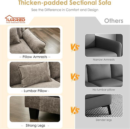 URRED Cloud Couch Modular Sectional Sofa, 122" Modern U Shaped Deep Seat Sofa with 2 Ottomans & Pillows, Ultra Comfy Chenille Couches for Living Room, Bedroom or Apartment, Khaki