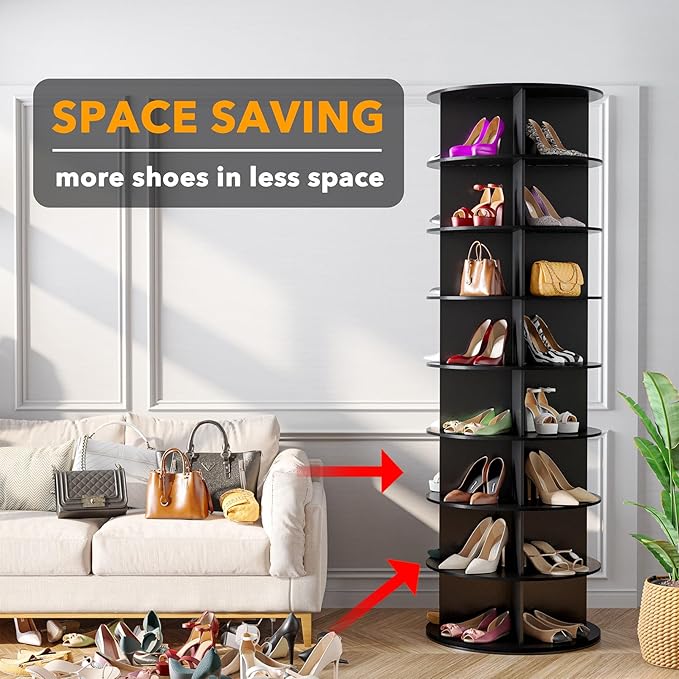 SpaceAid 8 Tier Rotating Shoe Rack Tower, Spinning Shoe Display Lazy Susan
