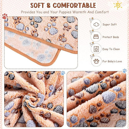 Tatuo 4 Pack Fleece Dog Blankets for Puppy Cats Multi-Size Sleep Mat for Pet Guinea Pig Soft Washable Warm Crate Bed Puppy Teething Toys Print Pattern Blanket Indoor(Mixed Color,36 x 36 Inch,Paw)