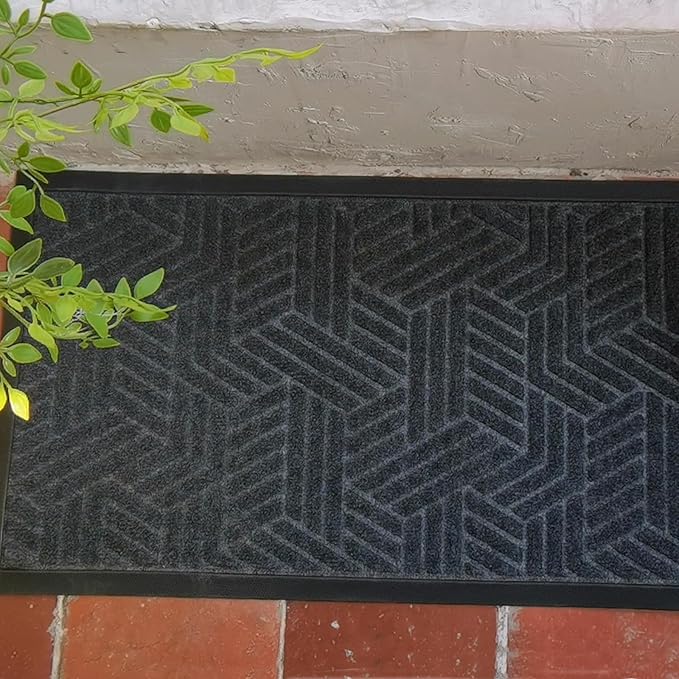 XADP Front Door Mat 29.5"x17" Indoors Outdoors Welcome Mats, Waterproof Non-Slip Rubber Backing Heavy Duty Doormat Outside Entrance, Low Profile Entryway Rugs Floor Mat for Patio, Pattern B Grey