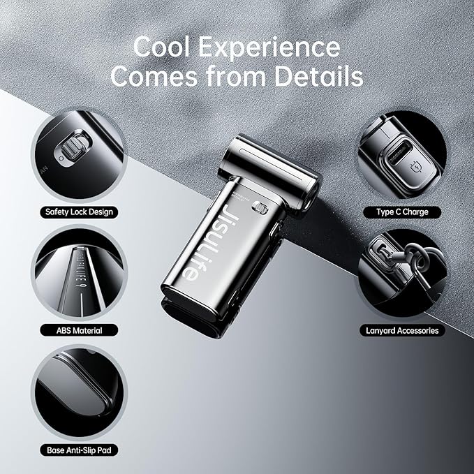 JISULIFE Portable Handheld Fan Life9, Turbo Power High Speed Air, 5 Gear Wind