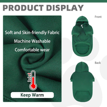 KOOLTAIL Basic Dog Hoodie - Soft & Warm Dog Hoodie Sweater with Leash Hole and Pocket, Dog Winter Coat, Cold Weather Clothes Sweatshirt for Small Medium Large Dogs Puppy Cat Boys Girls Deep Green XS