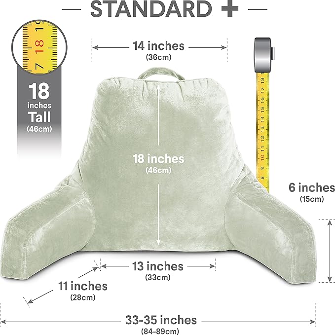 Husband Pillow Desert Sage, Original Reading Pillow in Bed Rest Chair, Shredded Memory Foam Large Lounge Cushion Adult Backrest with Arms, Comfy Back Support for Sit Sitting Up, Wash/Removable Cover