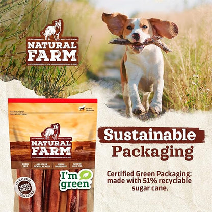 Natural Farm Collagen Dog Chews (12 Inch, 5 Pack), Odor-Free Long Lasting Bully Sticks & Rawhide Alternative Dog Treats, 95% Collagen Low Fat, High Protein – Medium & Large Dogs