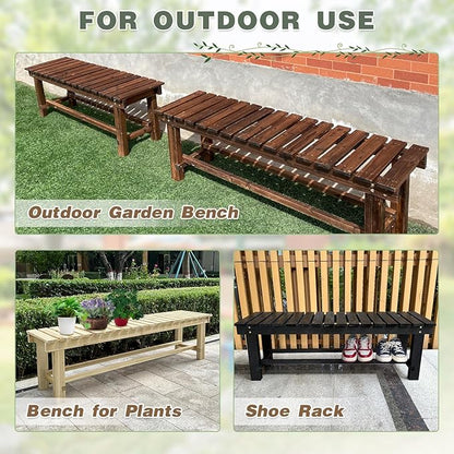LSPYYDS Outdoor Garden Bench, 2-Person Wood Patio Bench Weatherproof Outdoor Backless Bench, Anti-Corrosion and Anti-Rust Garden Benches for Garden Lawn Porch Park Backyard (Black,35.5''/90cm)