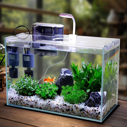 3 Gallon Glass Small Fish Tank, Betta Fish Tank Starter Kit with Filter, Lights,Lid.