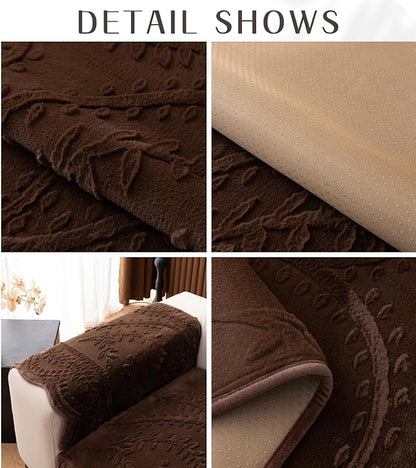 Fuzzy Rabbit Plush Sofa Cover Cozy Warm Sofa Couch Covers with 3D Jacquard Leaf Pattern Non-Slip Easy-to-Install Shaggy Sofa Slipcover Prefect for Kids Dogs Cats Cats(Caramel,36"x110")