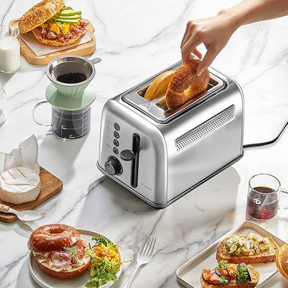 BUYDEEM DT620 2-Slice Toaster, Extra Wide Slots, Retro Stainless Steel