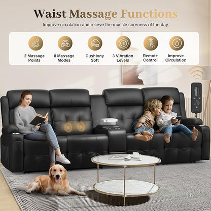 Aotolo Recliner Sofa, Massage Reclining Sofa 4 Seater Sets Heavy Weight Capacity, RV Loveseat Couch Clearance with Console, USB, Type C Port, Storage, Cup Holders, Wall Hugger Chair for Living Room