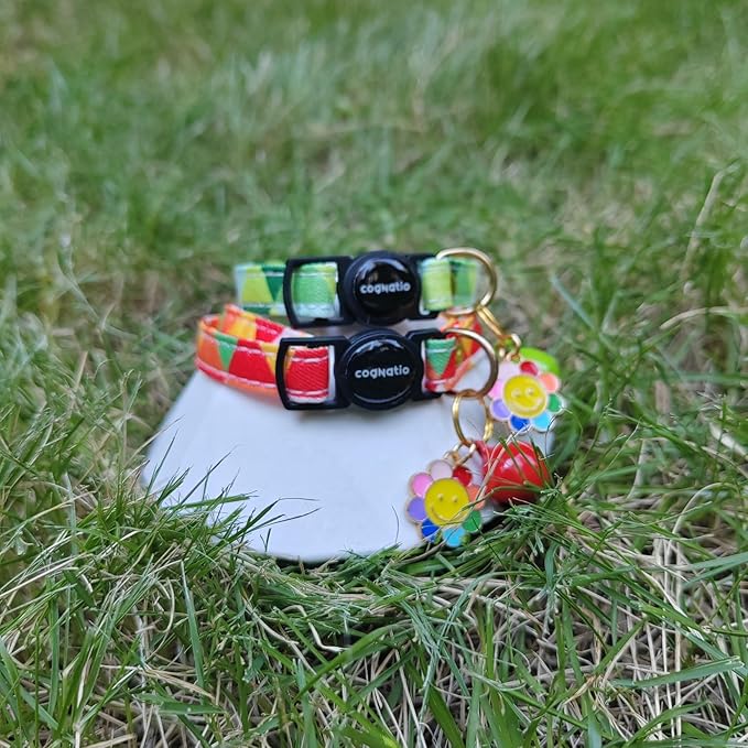 2 Pack Cotton Breakaway cat Collars with Bell,Safety Quick Release Pendant Cute Kitten Collar,Adjustable 20-30cm (Red+Green, 20-30cm)