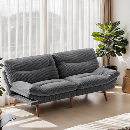 Marsail Futon Sofa Bed, 66.1” Futon Couch with Adjustable Backrest & Armrests, Convertible Small Sleeper Sofa Bed for Small Apartments, Study Room, Office, Corduroy Loveseat, Grey
