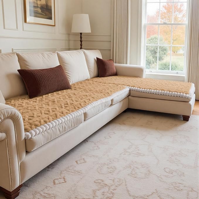 Couch Cover for Dogs, Washable Non Slip Sofa Covers for 2 Cushion Couch Pet Friendly Fuzzy Sofa Protector&Bed Mat for Pets (27.6"x59.06" Light Brown)