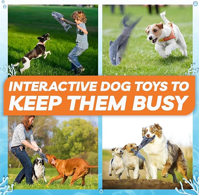 LEGEND SANDY Dog Toys for Large Dogs, Dog Chew Toys to Keep Them Busy, Interactive Squeaky Pet Toys, Tug of War, Crinkle Grey Shark