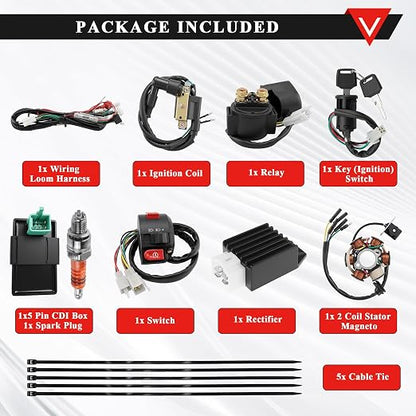 PRO BAT Full Electrics Wiring Harness Kit | for 50cc 70cc 90cc 110cc 125cc Chinese ATV Quad Bike 4 Wheeler Baja SunL Taotao Coolster JCL with CDI Coil Magneto Stator