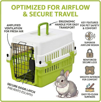 Hard-Sided Pet Carrier for Cats and Small Dogs, 20" Sturdy Travel Kennel with Secure Wire Door & 360° Ventilation, Portable Plastic Crate for Vet Visits & Car Travel (White/Green)