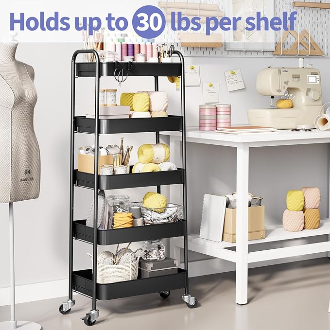 TOOLF 5-Tier Metal Rolling Cart