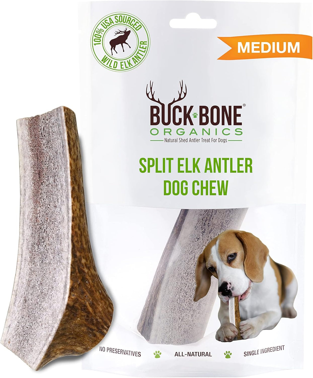 Buck Bone Organics Dog Chews, Antlers for Dogs, Premium Natural Elk, Long Lasting Dog Bones for Aggressive Chewers, No Preservatives, Wild Shed in The USA Medium