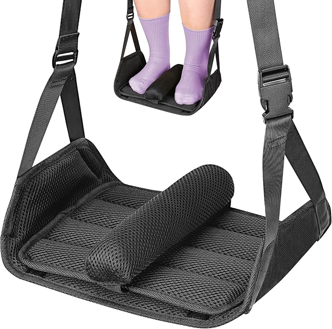 Babenest Airplane Foot Hammock, Foldable Leg Rest Support with Adjustable Strap and Thicken Bottom, Portable Under Desk Flight Footrest Holder for Air Travel, Office & Car