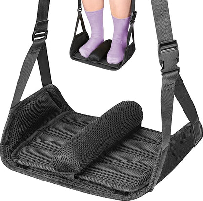 Babenest Airplane Foot Hammock, Foldable Leg Rest Support with Adjustable Strap and Thicken Bottom, Portable Under Desk Flight Footrest Holder for Air Travel, Office & Car