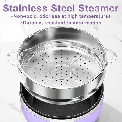 Dezin Hot Pot Electric with Steamer Upgraded, Non-Stick Sauté Pan, Rapid