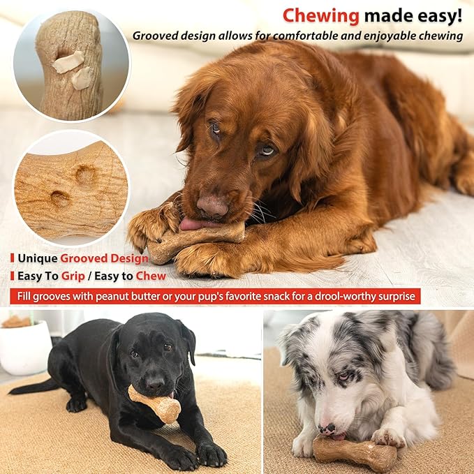 Willjoy Dog Chew Toys for Aggressive Chewers, Tough Dog Toys for Aggressive Chewers, Pine Wood and Nylon Indestructible Dog Toy, Bacon Flavor Large Dog Toys to Keep Them Busy