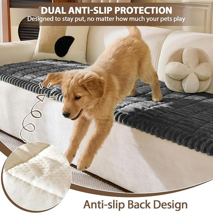 FUANGUI Waterproof Couch Cover Sofa Cover for Dogs and Pets Sofa Protector | Non-Slip Washable Fuzzy Soft Cat Bed Sofa Slipcover for 2-3 Cushion Couch Sofa Pet Friendly, Dark Grey, 27.6" x 82.7", 1 pcs