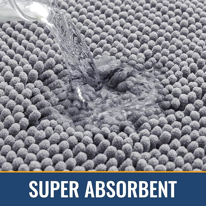 Arotive Bathroom Rugs 70x24, Extra Soft Absorbent Shaggy Chenille Bath Rugs, Machine Washable Rubber Backing Non-Slip Bath Mats for Bathroom Floor Tub and Shower, Home Decor Accessories, Grey