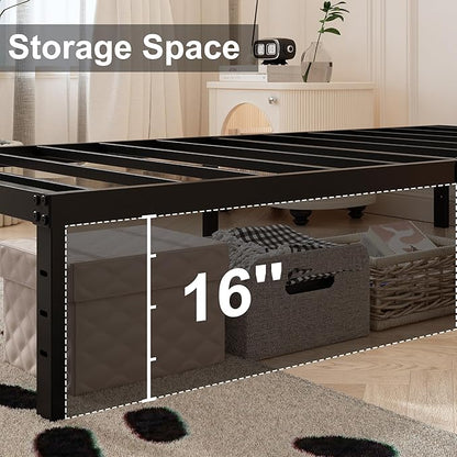 18 Inch Full Size Bed Frame with Skirt, Heavy Duty Metal Bed Frame Full, No Box Spring Needed, Support Up to 3000 lbs, Easy Assembly, Noise Free, Black