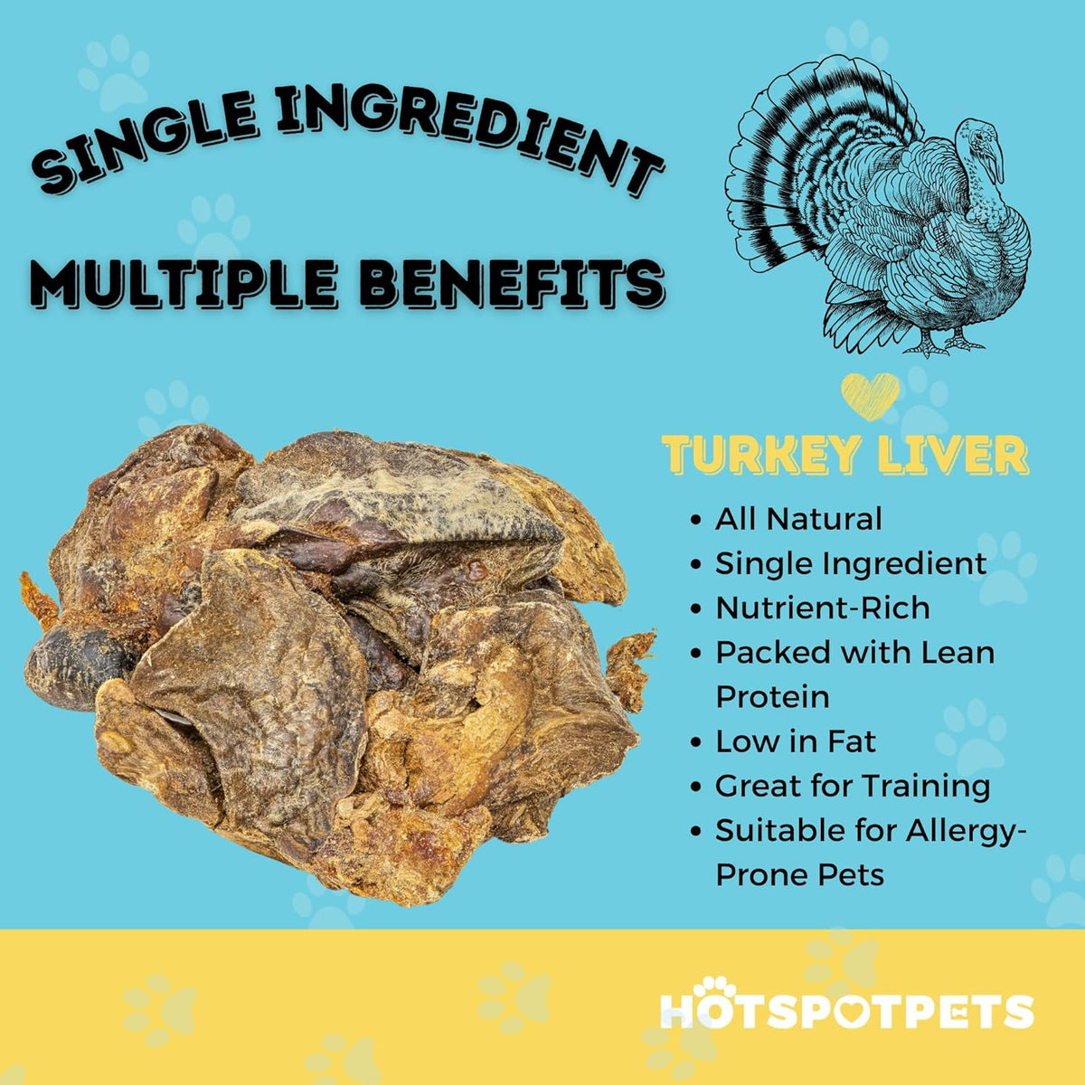 hotspot pets Freeze Dried Turkey Liver Treats for Cats & Dogs -Made in USA, 1lb Big Bag, Single Ingredient All Natural Grain-Free Turkey Liver- Crunchy, Perfect for Training, Topper or Snack