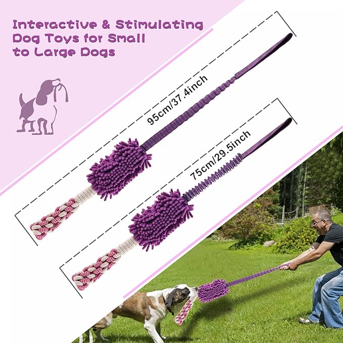 Dog Puppy Toys Dog Squeak Toys Plush Dog Toy with Dog Ropes Knots for Fun and Teeth Cleaning,Tug of War Toys, Puppy Chew Toys, Dog Rope Toys for Training Small, Large Dogs (Purple, Dog Bite Stick Toy)