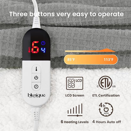 Heated Blanket Electric Throw Waffle, 50x60 Inches Sherpa Fleece Fast Heating