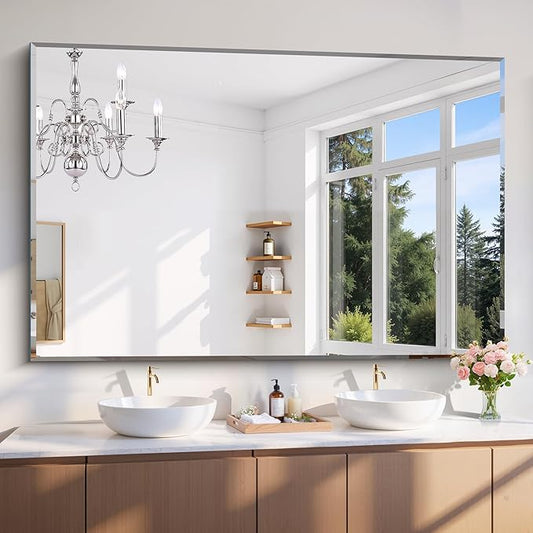 CILIBER 60x40 Large Beveled Mirror, Frameless Beveled Bathroom Mirrors