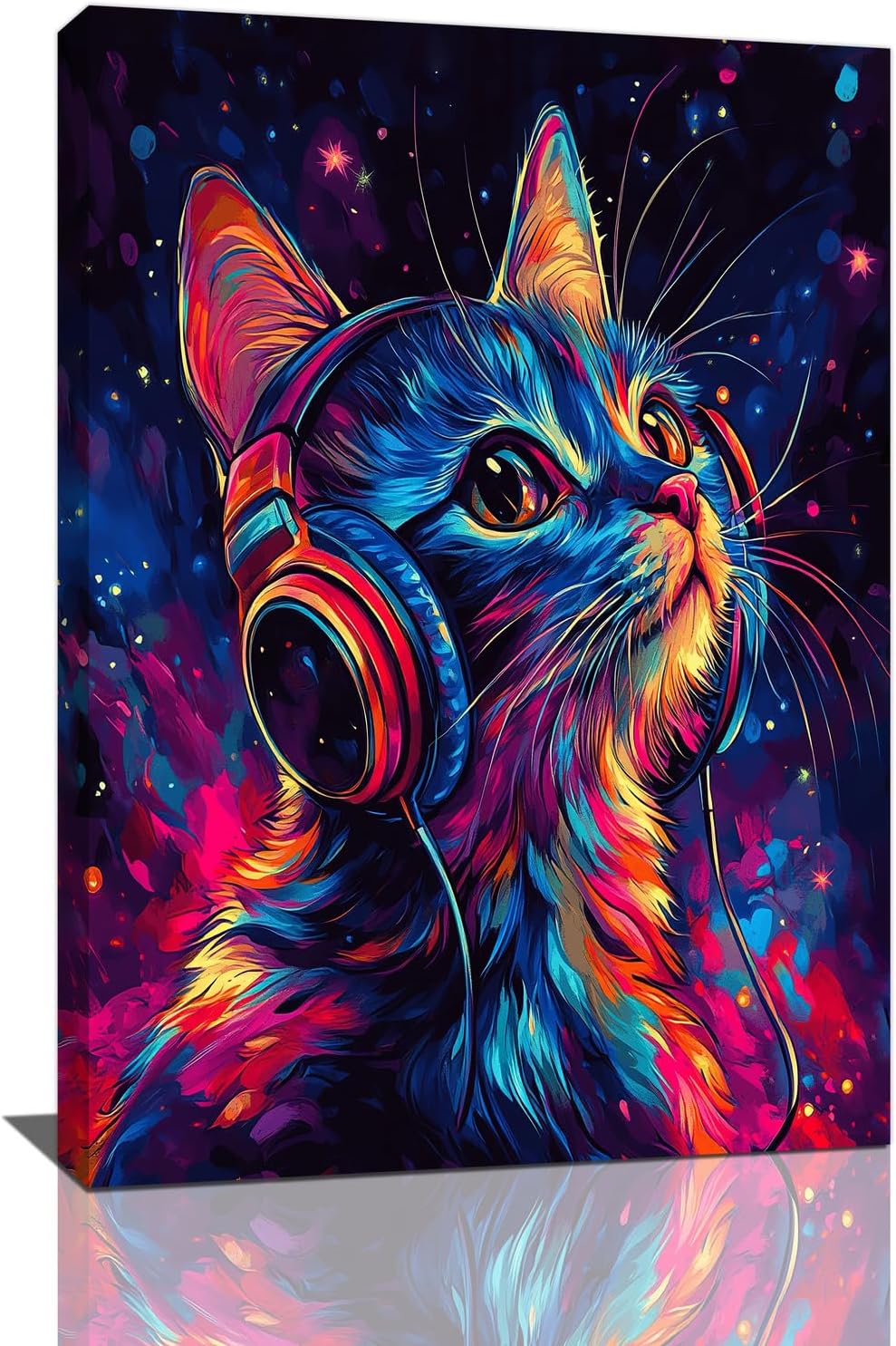 Cat Wall Art Canvas Fantastic Animal Wall Decor Prints Framed Painting Colorful Pictures Gifts Artwork for Bathroom Living Dining Kitchen 16"x24"