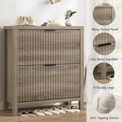 Shoe Cabinet Storage for Entryway, Fluted Shoe Cabinet